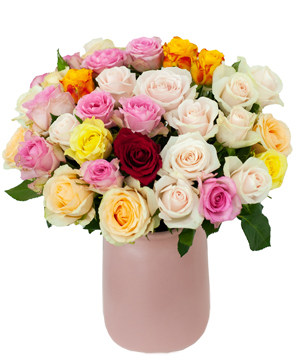Flowers In Vase Mixed Color Roses 25, Flowers Shop Online