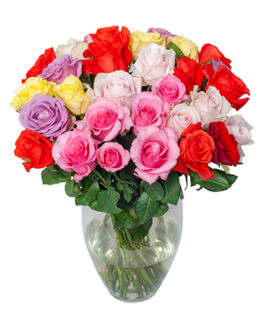 Flowers In Vase Mixed Color Roses 30, Flowers Shop Online